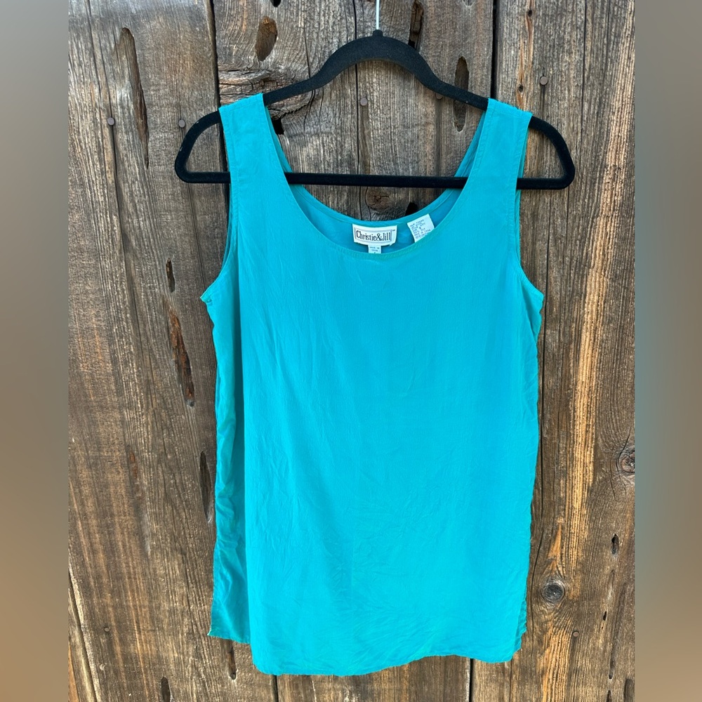 Vintage Christie & Jill 100% Pure Silk Teal Tank Top Shirt